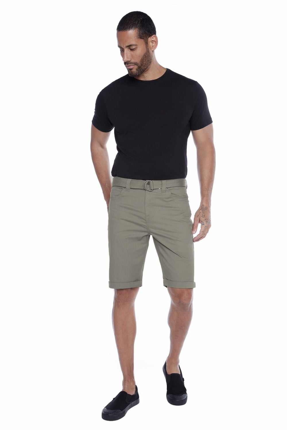 Jeaniologie ™ Men's Belted Rolled-Up  Shorts - Light Olive