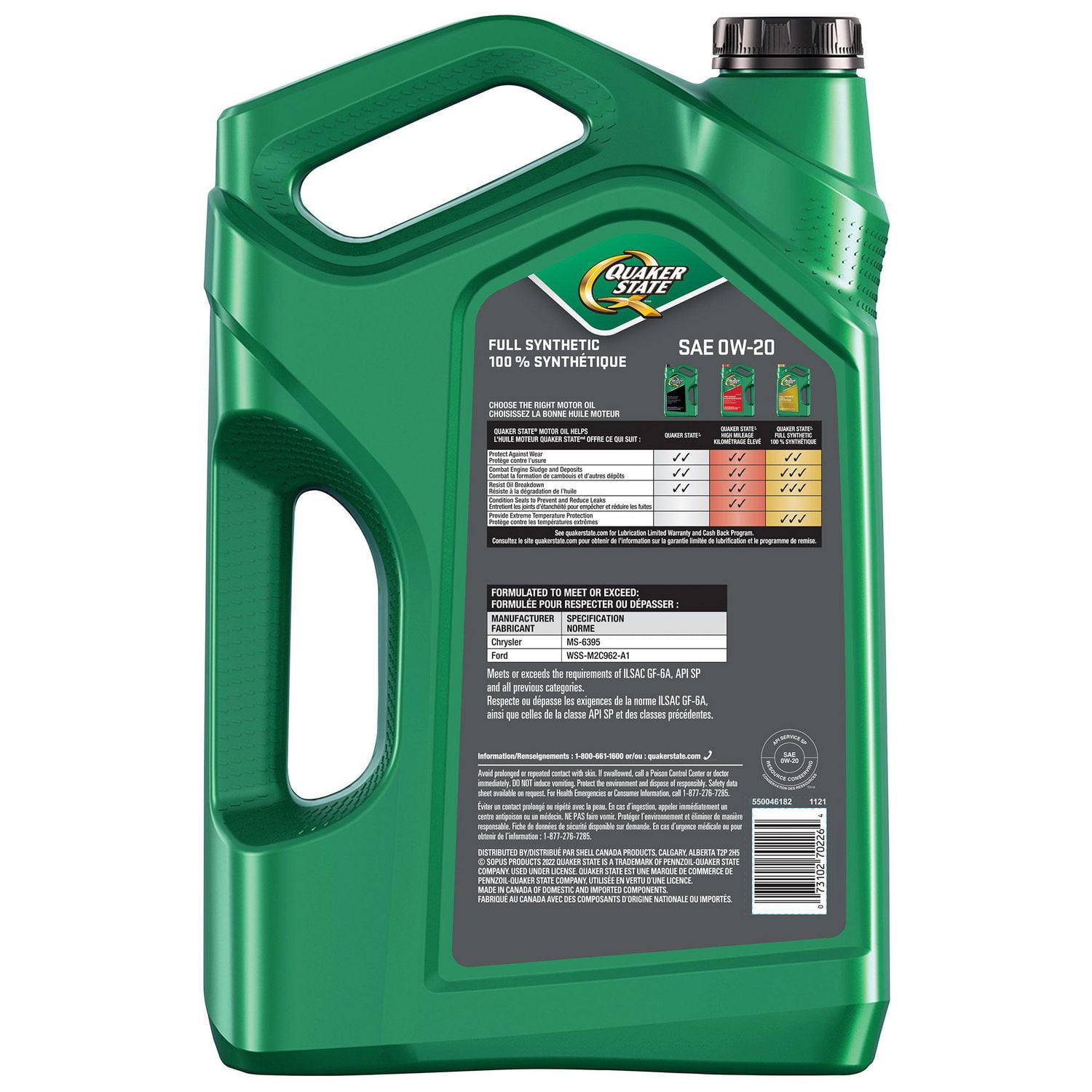 Quaker State Full Synthetic 0W-20 Motor Oil 5L, QS Synthetic 0W-20 5L