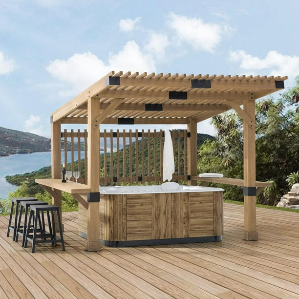 SummerCove Pergola pour spa à cadre en bois de cèdre 10 pi x 11 pi