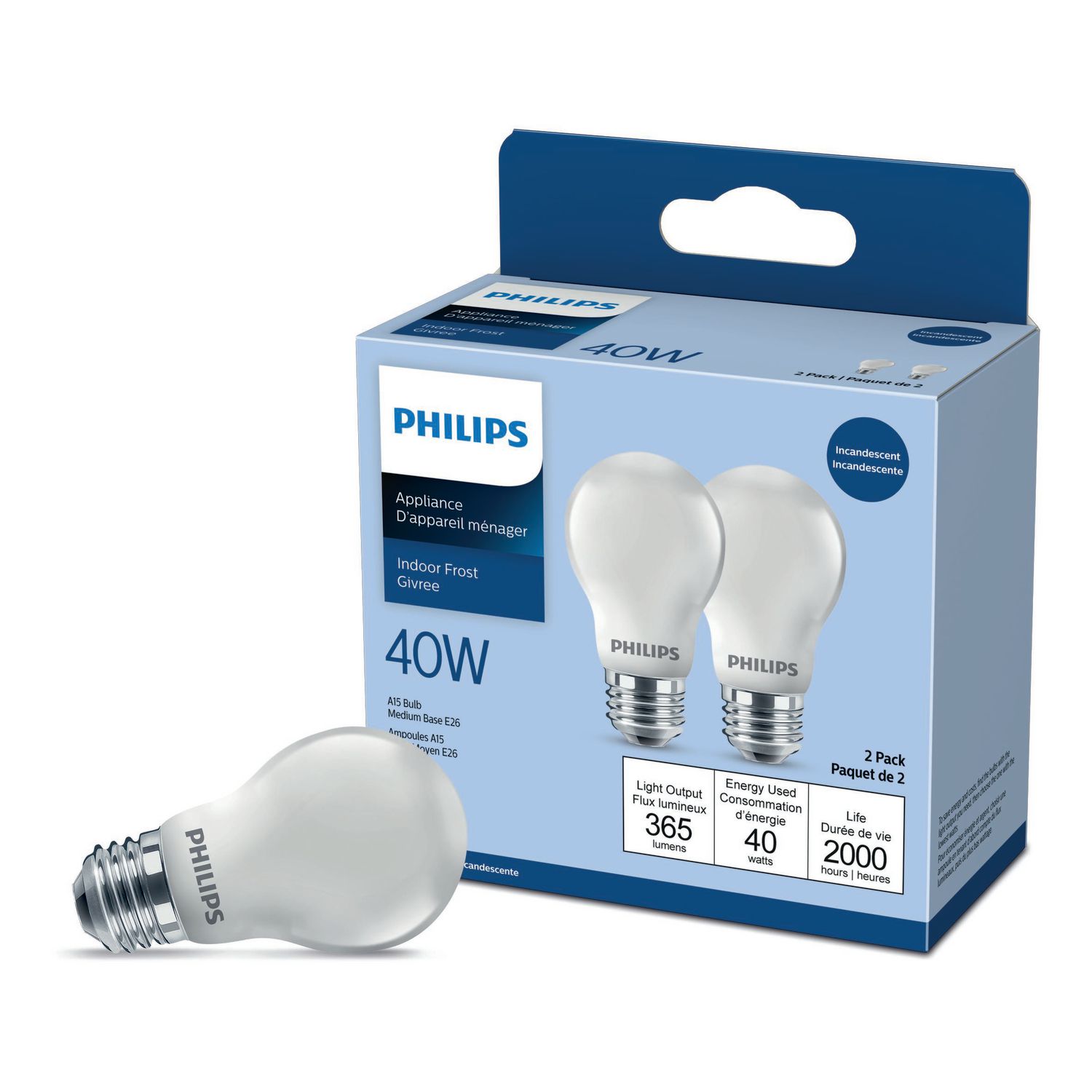 PHILIPS 40W A15 Medium Base Frosted Appliance Light Bulbs 2-Pack, 40W A15  Medium Base 