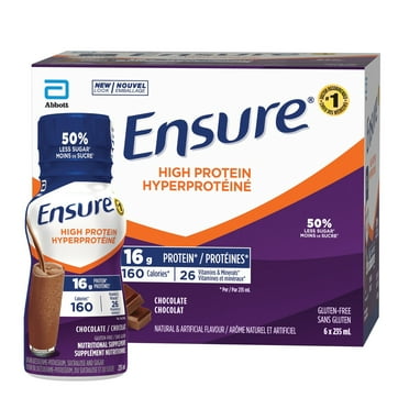 Ensure High Protein, Nutritional Supplement Protein Shakes, Ready to Drink, Chocolate, 6 x 235-ml Bottles