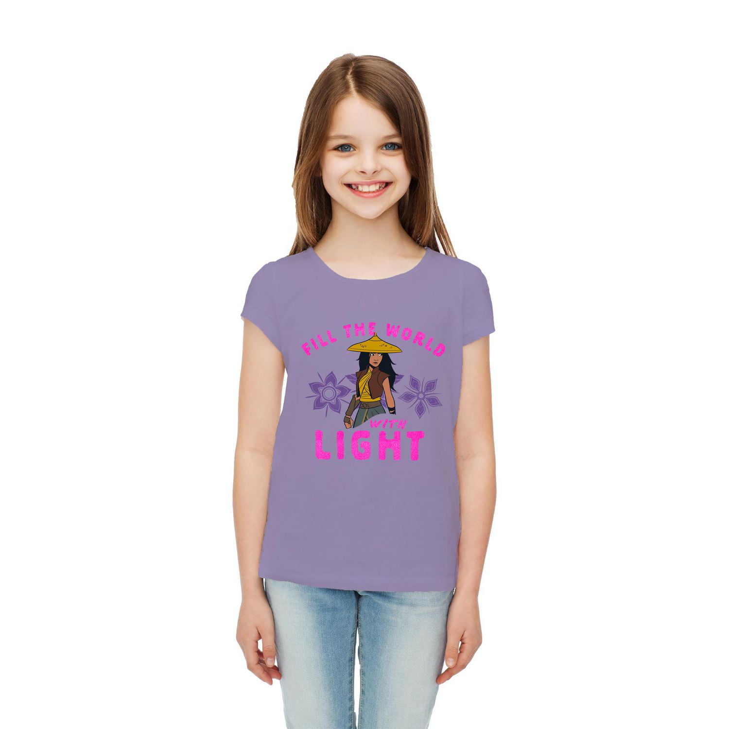 Girls Disney Raya And The Last Dragon With Light Short Sleeve T-Shirt