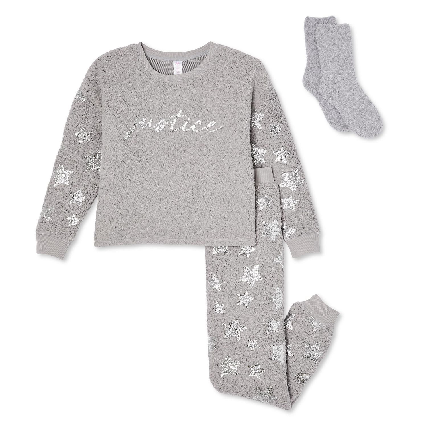 Justice Girls Sherpa Pajamas and Chenille Socks 3 Piece Set Walmart