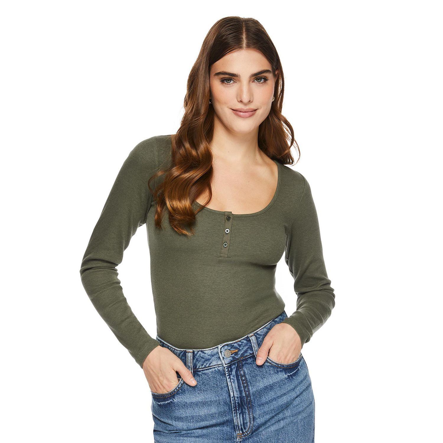 T-shirt à encolure dégagée henley George pour femmes
