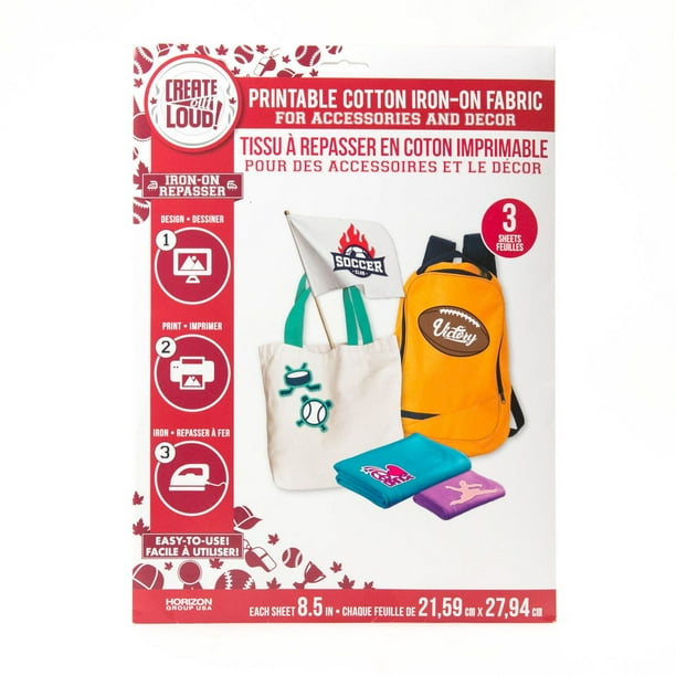 Create Out Loud Printable Cotton IronOn Fabric for Accessories & Décor, 3 8.5 x 11 in. sheets