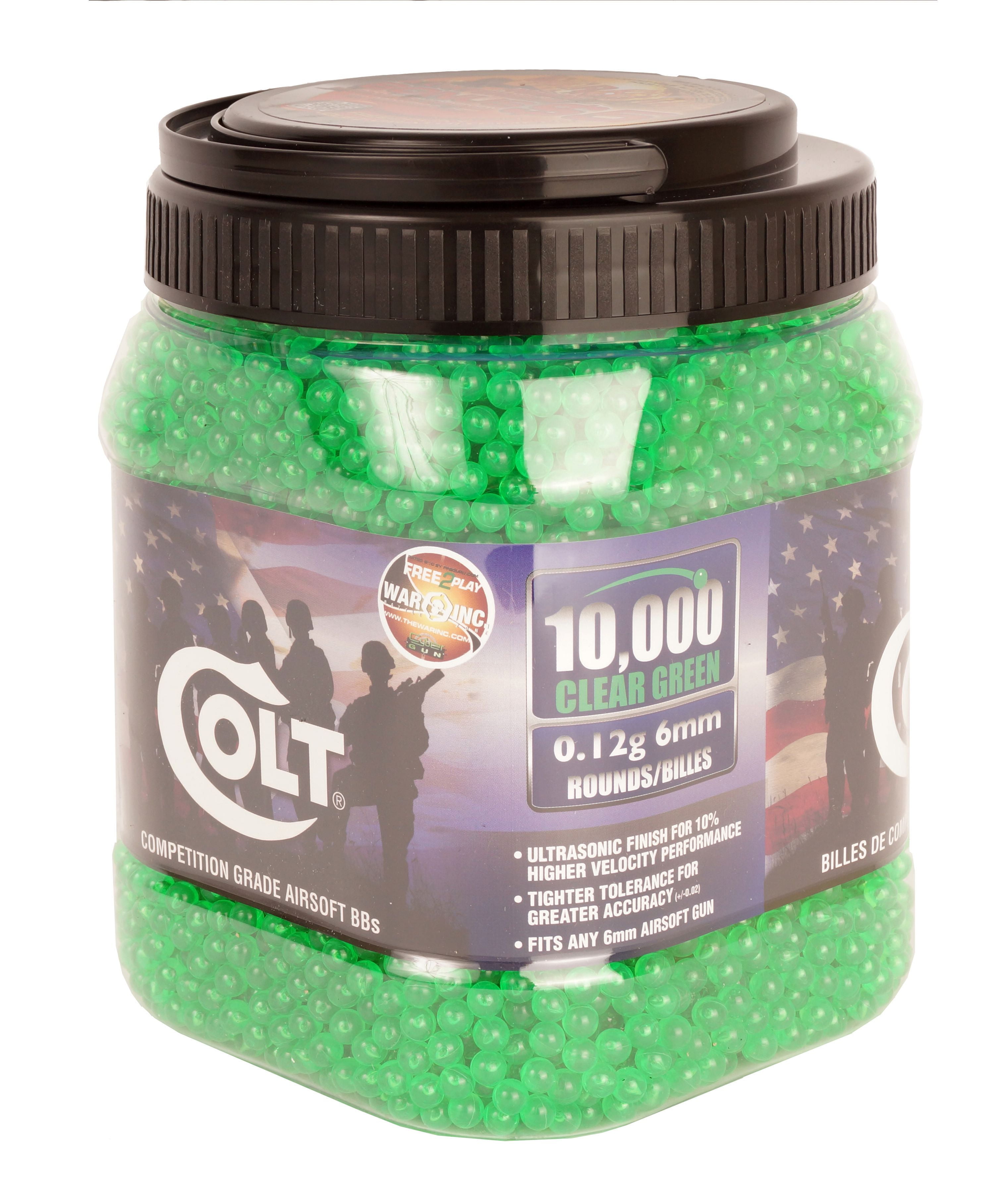 Competition Grade Colt Airsoft 0.12 g BBs in a jar of 10000 Count