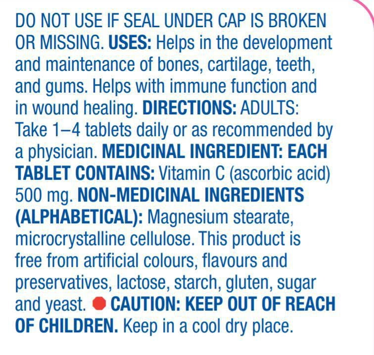 Equate vitamine C 500mg 100 Comprimés