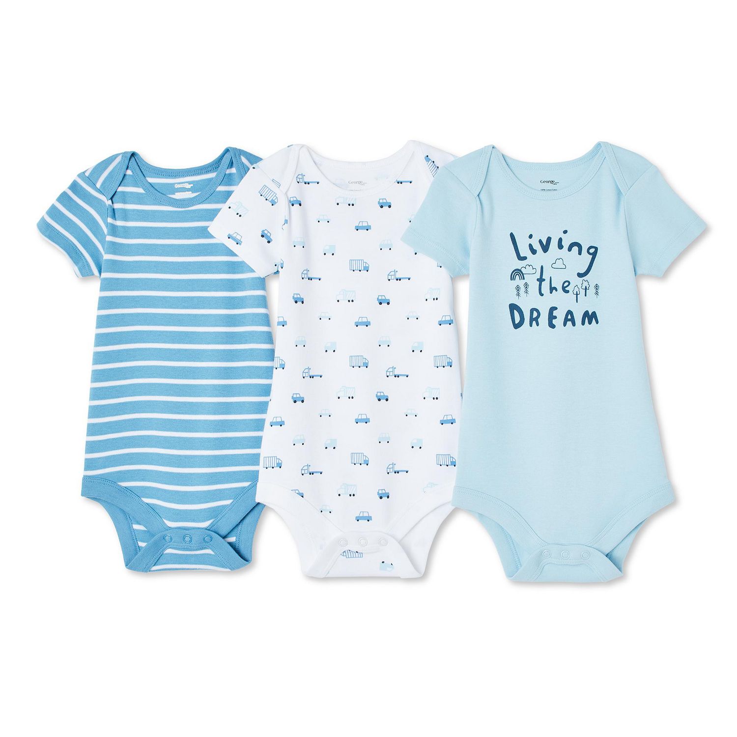 George Baby Boys' Layette 100% Cotton 3-Pack Bodysuit