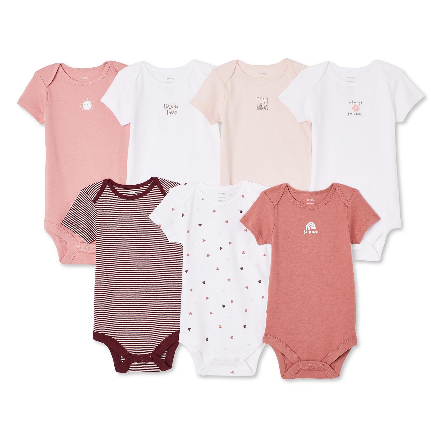 George Baby Girls' Layette 100% Cotton 7-Pack Bodysuit