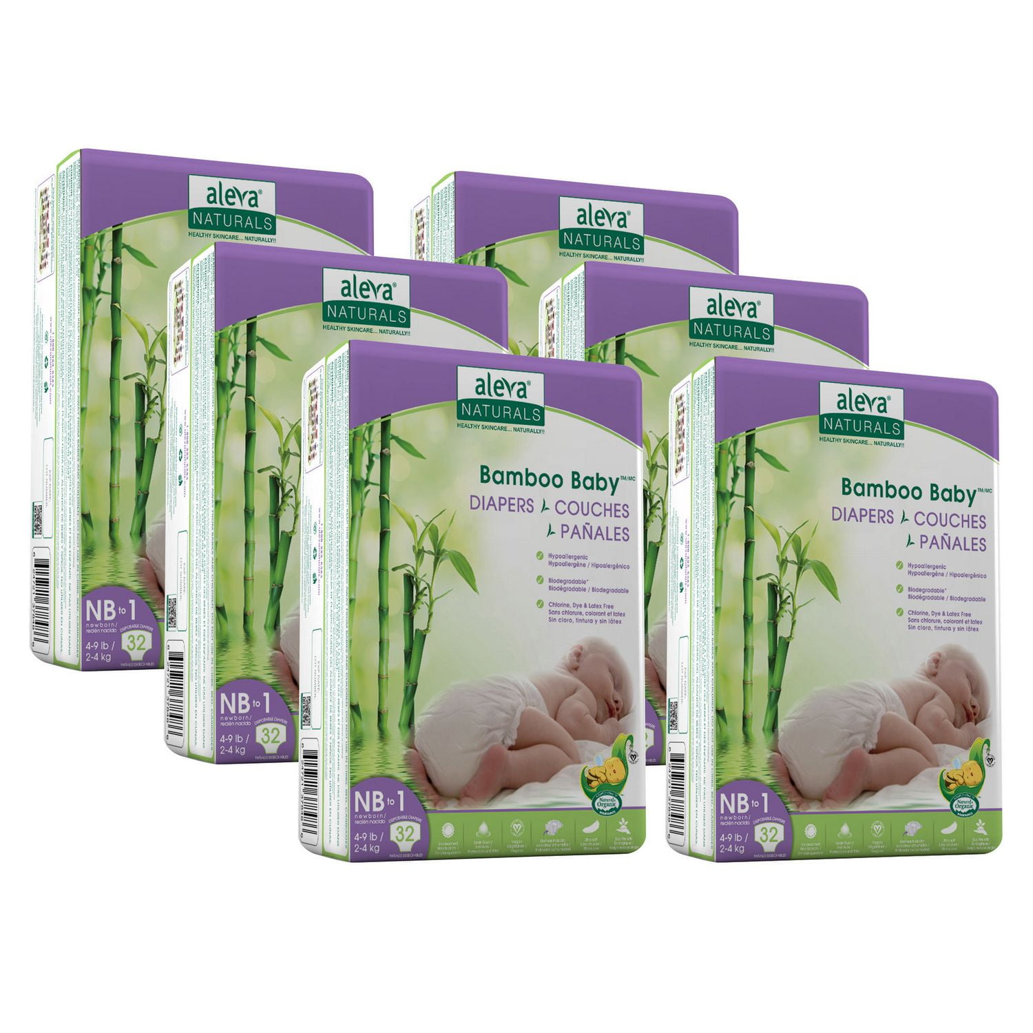 Aleva Naturals® Bamboo Baby® Diapers Newborn to Size 1 ( 49lbs