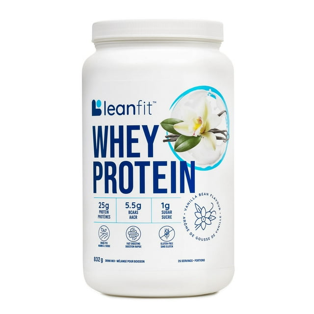 LEANFIT WHEY PROTEIN™ Vanilla 832g - 100% Whey Protein Powder, 25g Protein Per Serving, Grass-Fed, Gluten-Free, BCAAs, Complete Amino Acid Profile