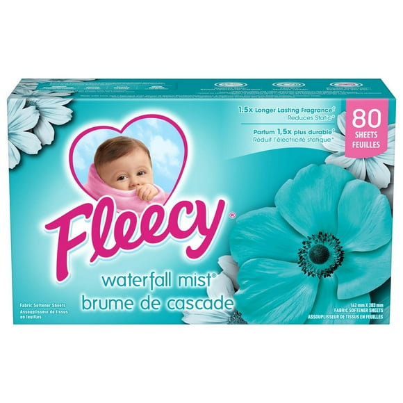 Fleecy Fabric Softener (Fabric Conditioner) Dryer Sheets, Waterfall Mist Scent, 80 ct, 160mm x 203mm/80 Count