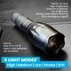 Bell + Howell Pack de 3 lampes de poche tactiques Taclight - Construction en aluminium de qualité aéronautique étanche et résistante aux intempéries, 5 modes d'éclairage avec LED Cree de 50000 heures, 40x plus lumineux Lampe de poche – image 4 sur 8