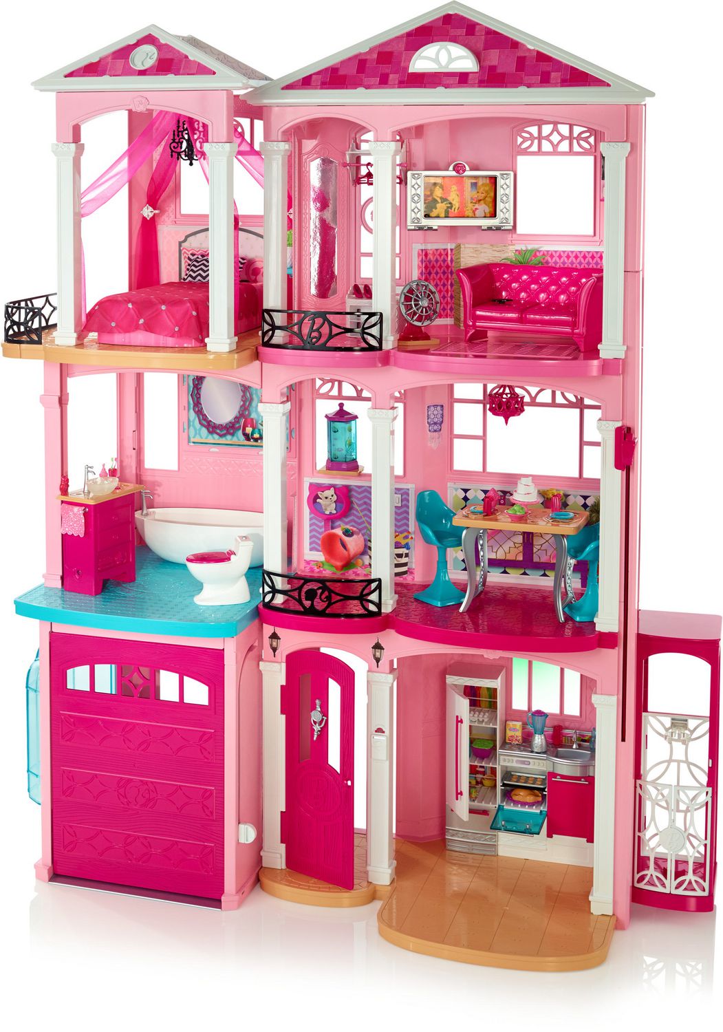 Barbie Maison de Rêve est une véritable féérie interactive faite de  lumières, de sons et de mouvements, sans oublier une piscine et un garage !  