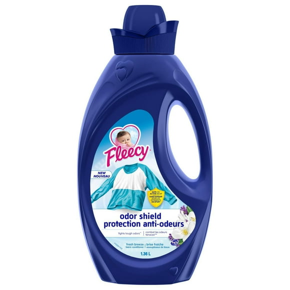 Fleecy Assouplissant à Linge Liquide Bouclier Anti-Odeurs, Parfum Brise Fraîche (Assouplisseur de Tissus) 1,36 L - 57 Brassées