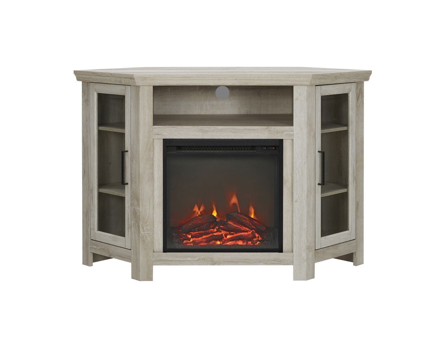 Walker Edison 48" Wood Corner Fireplace Media TV Stand Console White