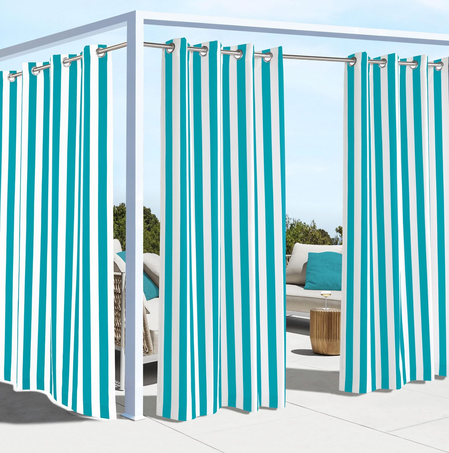 Indoor/Outdoor Décor Coastal Stripe 2pk Curtains | Walmart Canada