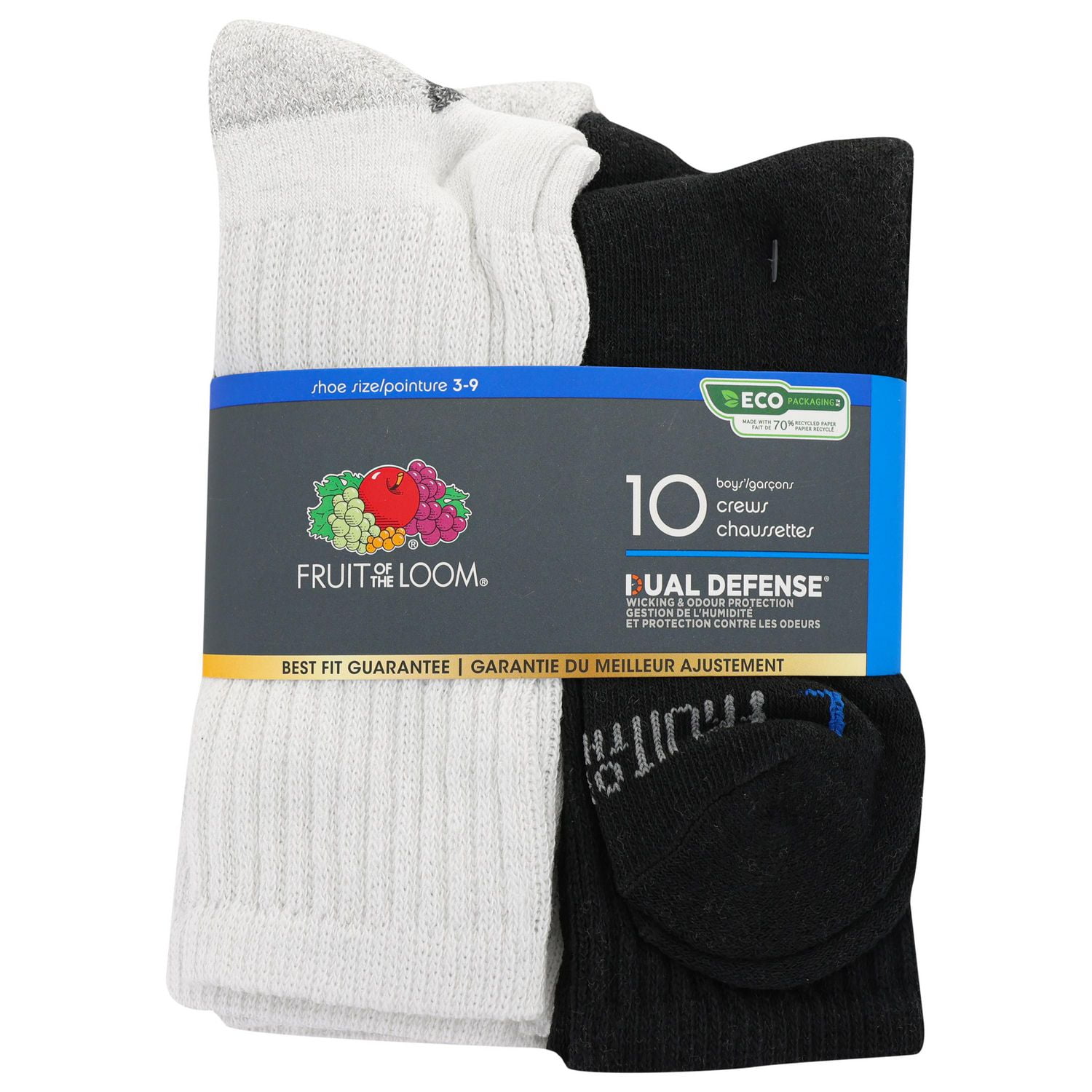 Fruit of the Loom Garçons Dual Defense 10 Paires Chaussettes Pour Garçons