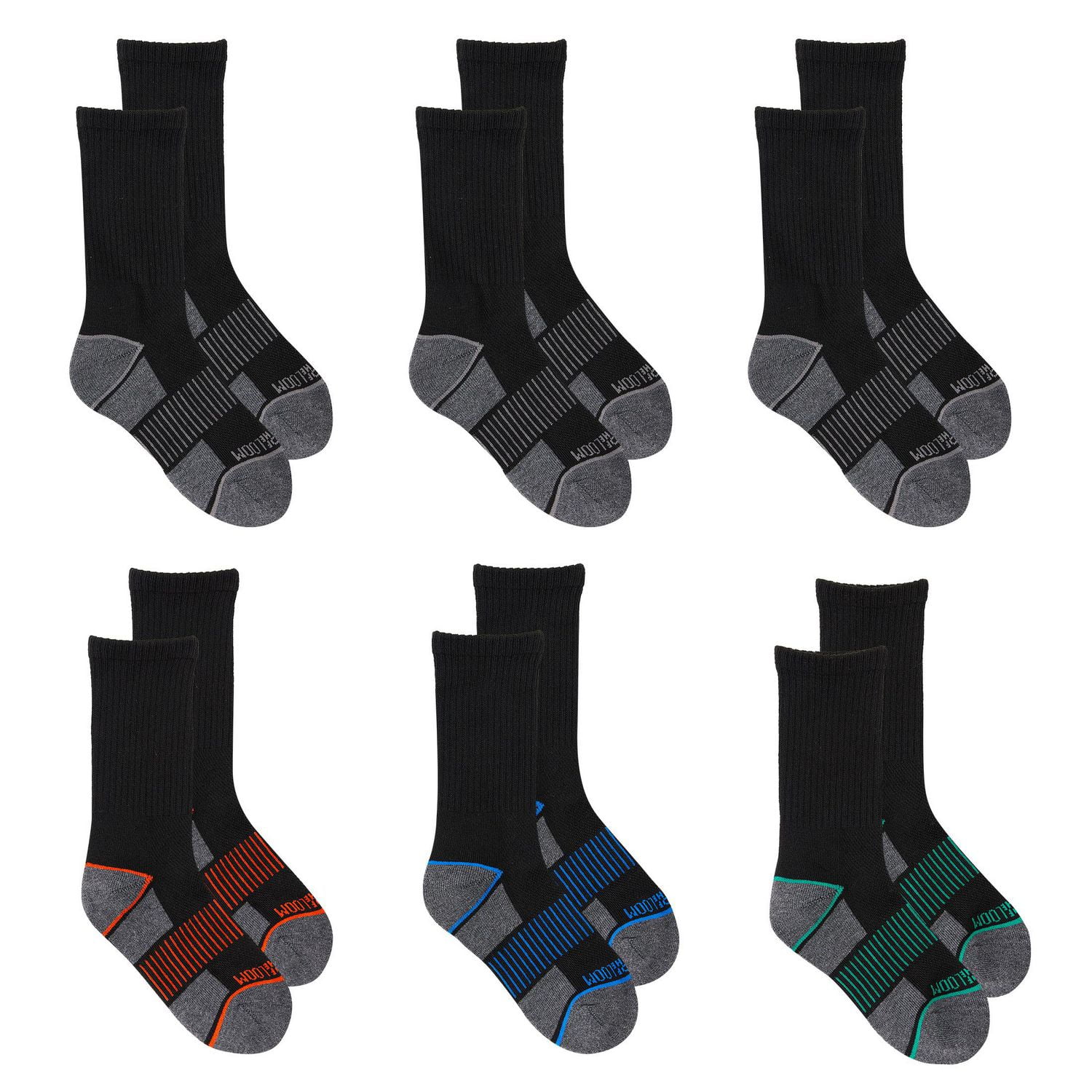 Fruit of the Loom - Boys 6 Pack Crew Socks, Crews