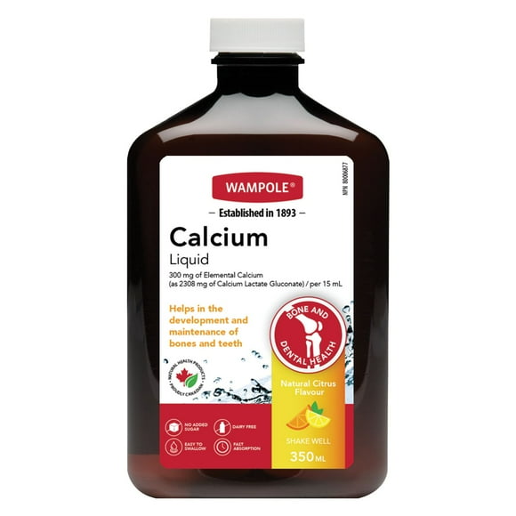 Calcium liquide Wampole à saveur naturelle de citron 350 ml