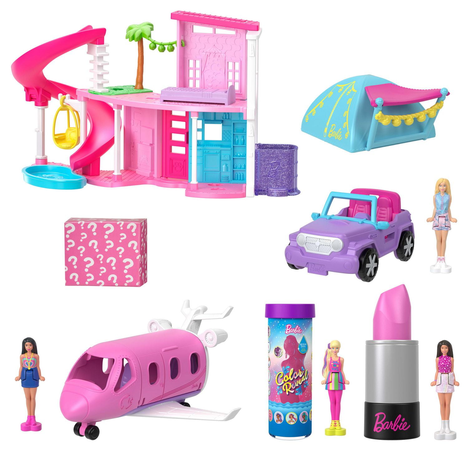 Barbie Mini BarbieLand DreamHouse 2 Vehicle Playset with 5 1.5 Inch Dolls Furniture Accessories Ages 4Y Walmart