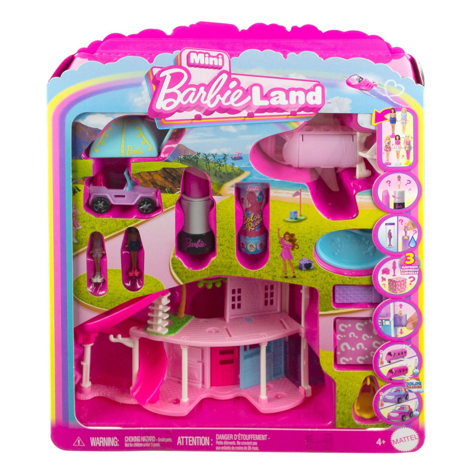 Barbie Mini BarbieLand DreamHouse 2 Vehicle Playset with 5 1.5 Inch Dolls Furniture Accessories Ages 4Y