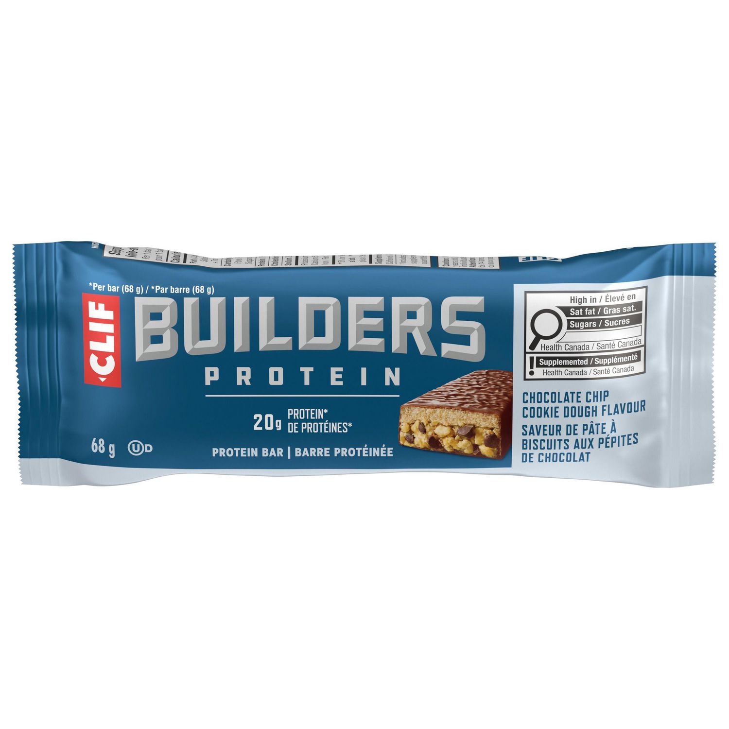 CLIF BUILDERS Protein Bars, Chocolate Chip Cookie Dough Flavour, 20 g of Protein, Prepared in Canada, Gluten Free, No Artificial Flavours