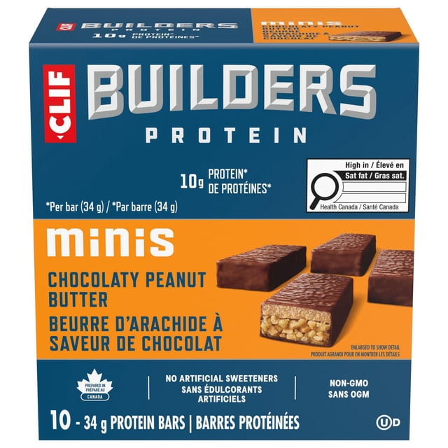 CLIF BUILDERS Mini Protein Bars Protein, No Artificial Sweeteners, Gluten Free, Chocolate Peanut Butter Flavour, High Protein Snack, Prepared in Canada