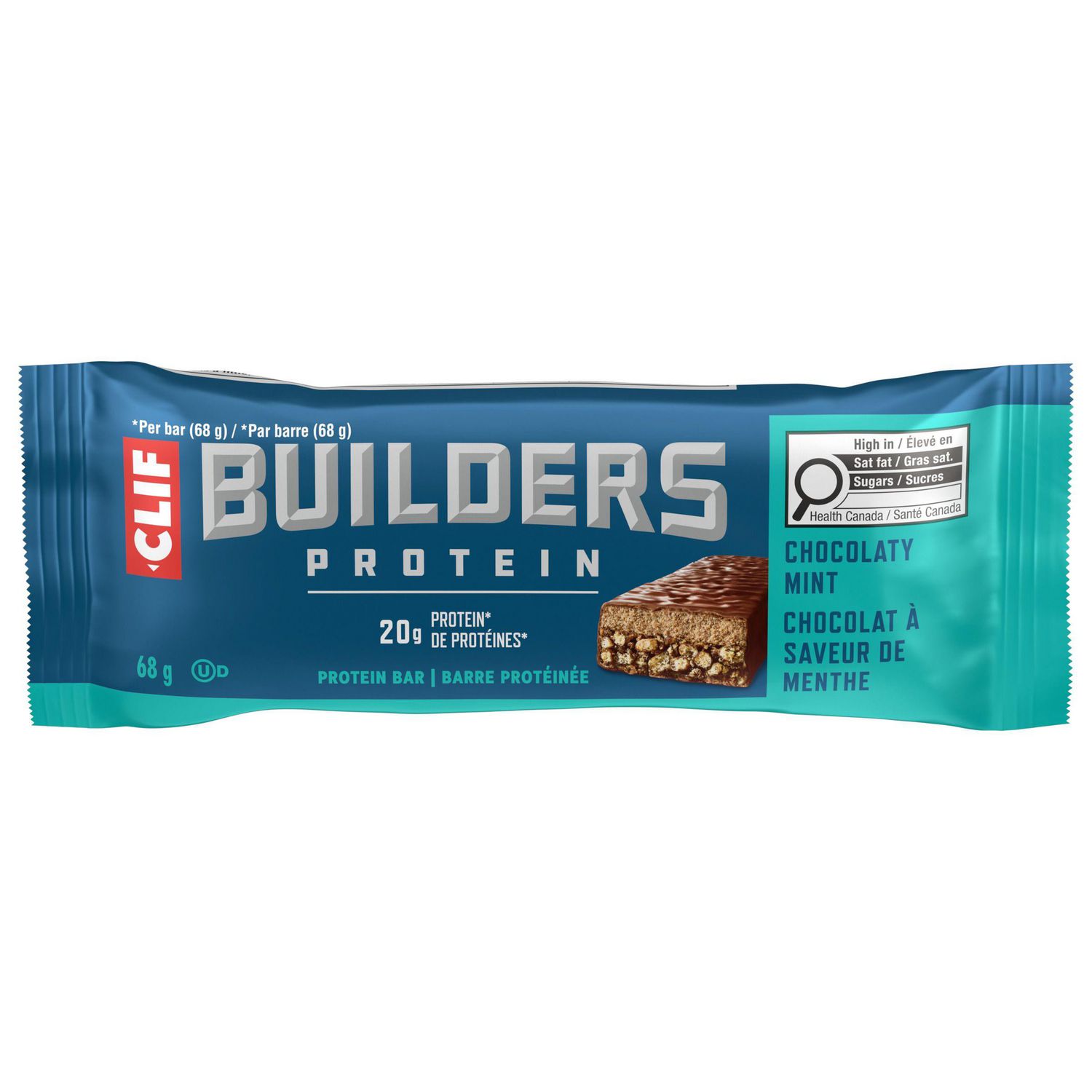 CLIF BUILDERS Protein Bars, Chocolate Mint Flavour, 20g of Protein, Prepared in Canada, Gluten Free, No Artificial Sweeteners