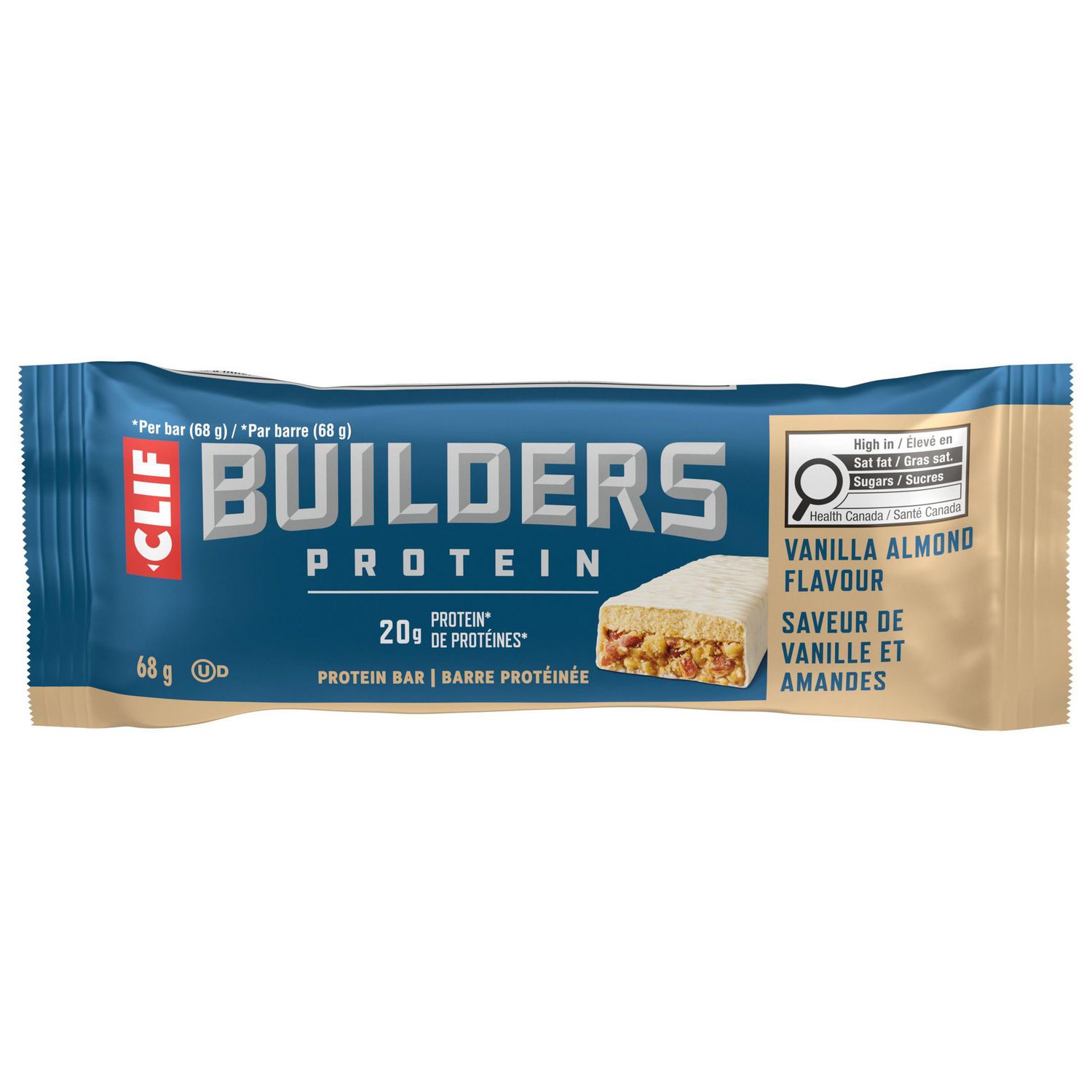 CLIF BUILDERS Protein Bars, Vanilla Almond Flavour, 20 g of Protein, Prepared in Canada, Gluten Free, No Artificial Flavours