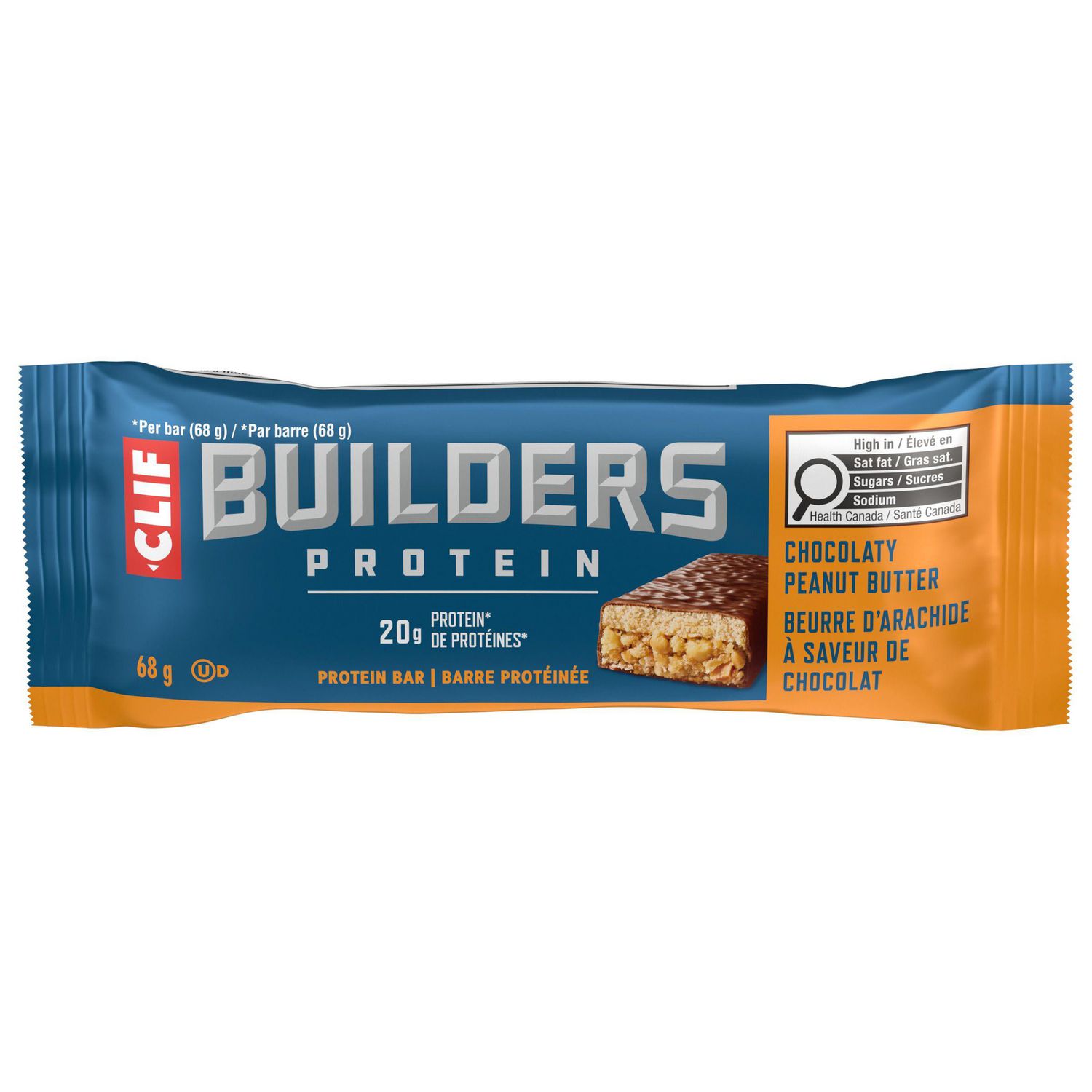 CLIF BUILDERS Protein Bars, Chocolate Peanut Butter Flavour, 20g of Protein, Prepared in Canada, Gluten Free, No Artificial Sweeteners