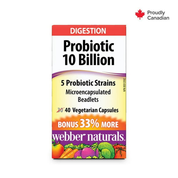 Webber Naturals Probiotique 10 milliards 5 souches de probiotiques 40 Capsules, PRIME ! 33 % de plus