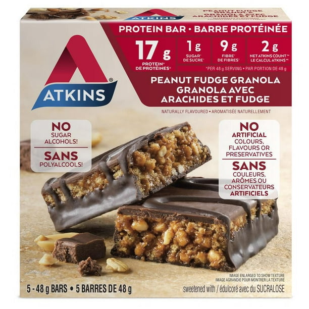 Barre protéinée Atkins à granola avec arachides et fudge 5 barres x 48 g