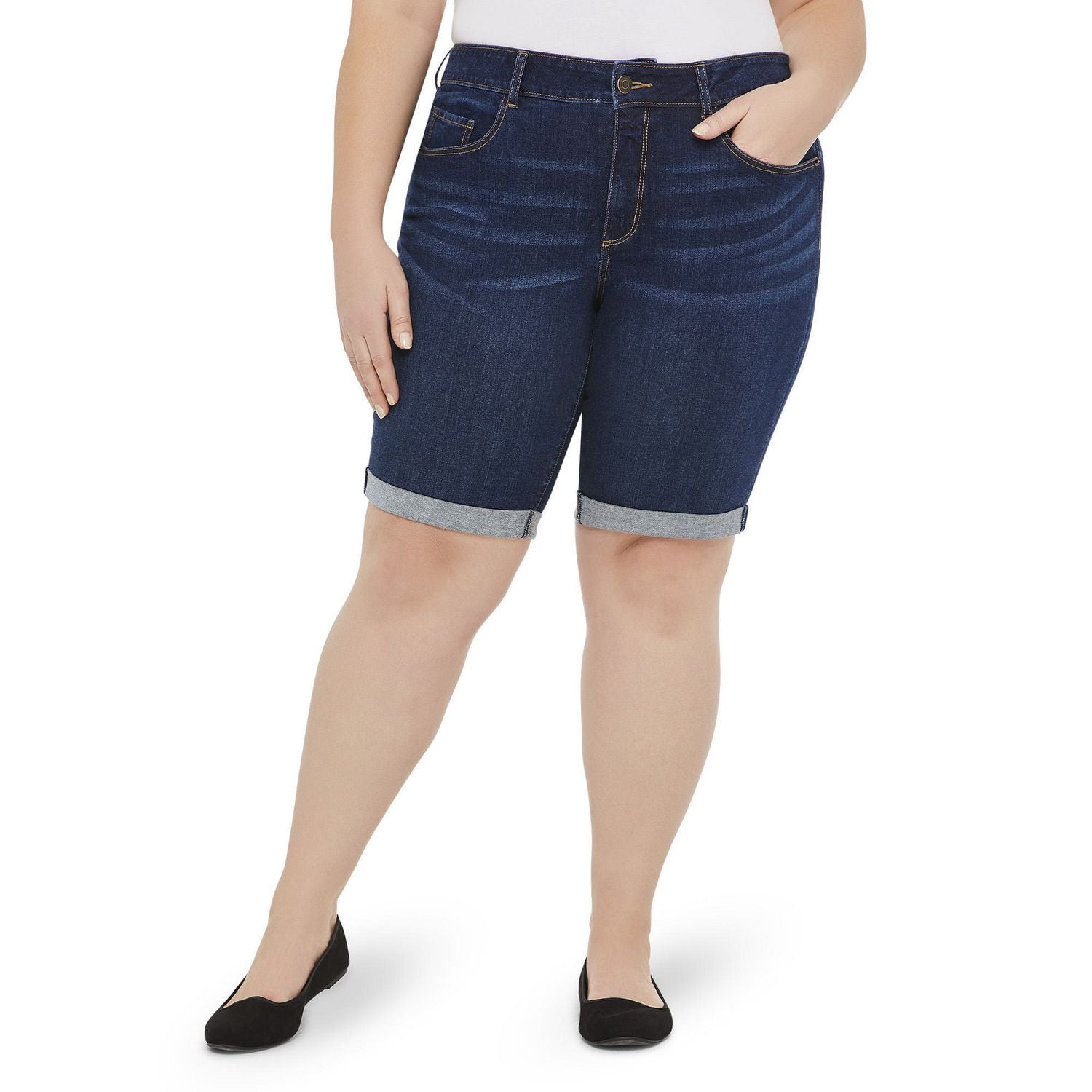 Plus Women's Denim Bermuda Shorts Walmart Canada