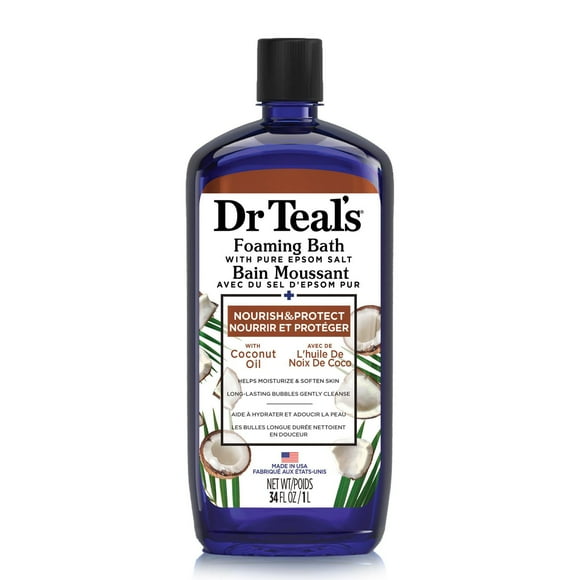 Dr Teal's Foaming Bath with Pure Epsom Salt, Nourish & Protect with Coconut Oil (Packaging May Vary), 34 fl oz / 1 L