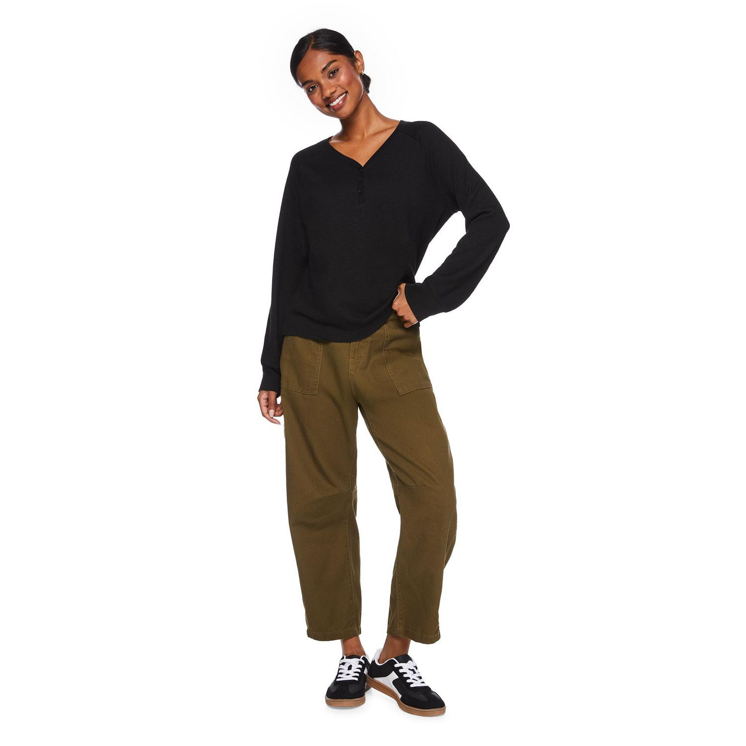 T-shirt côtelé avec col henley George pour femmes Tailles TP–TTG