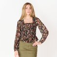 thumbnail image 1 of DV L/S smocked bodice blouse with ruffled hem, 1 of 6