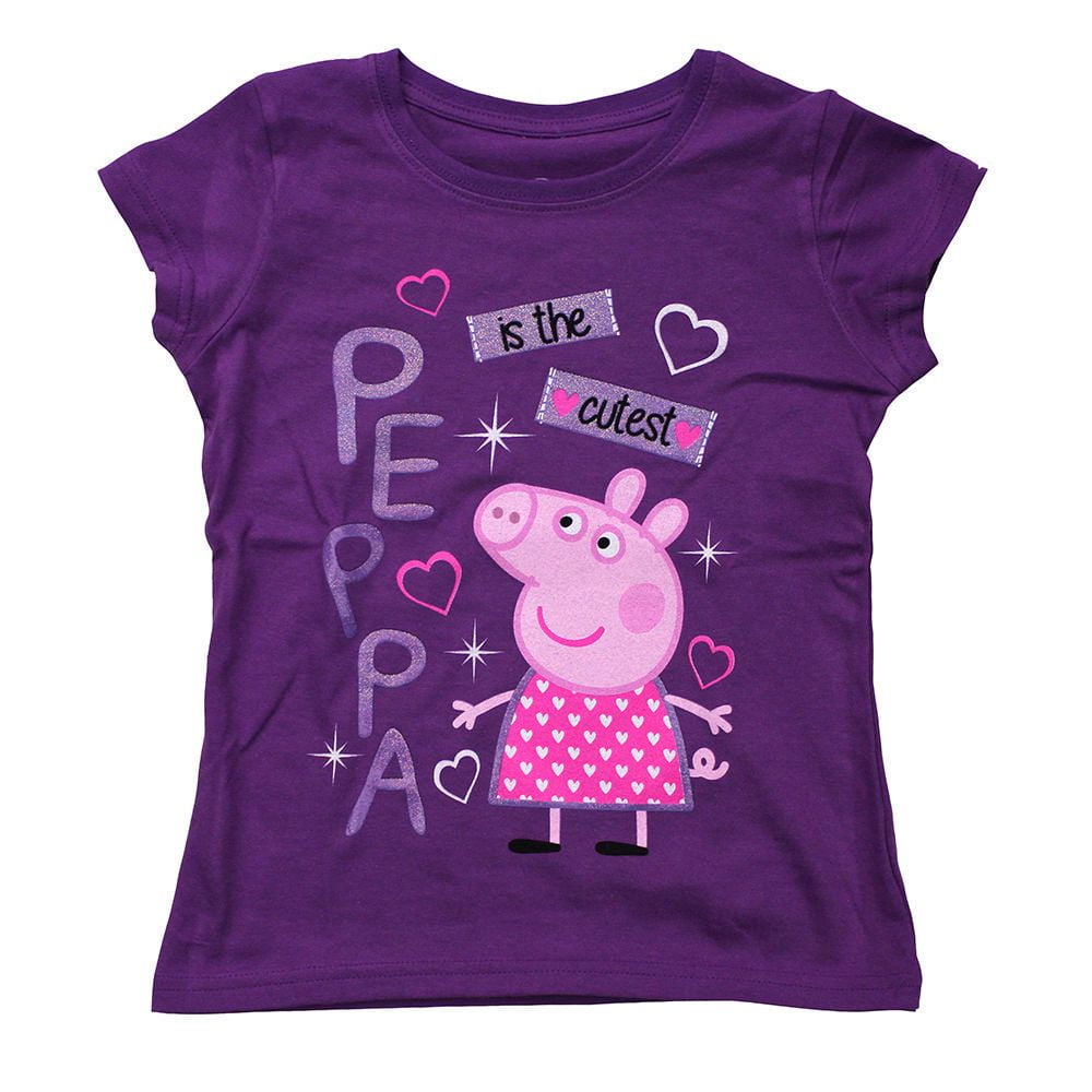 Maglietta Peppa Pig Stampata Per Bambina - 100% Cotone, Girocollo, Maniche Corte