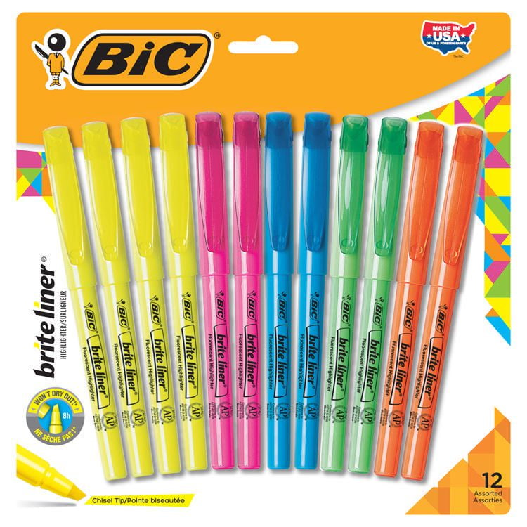 BIC Brite Liner Highlighter Assorted Chisel Tip 12-pack | Walmart Canada