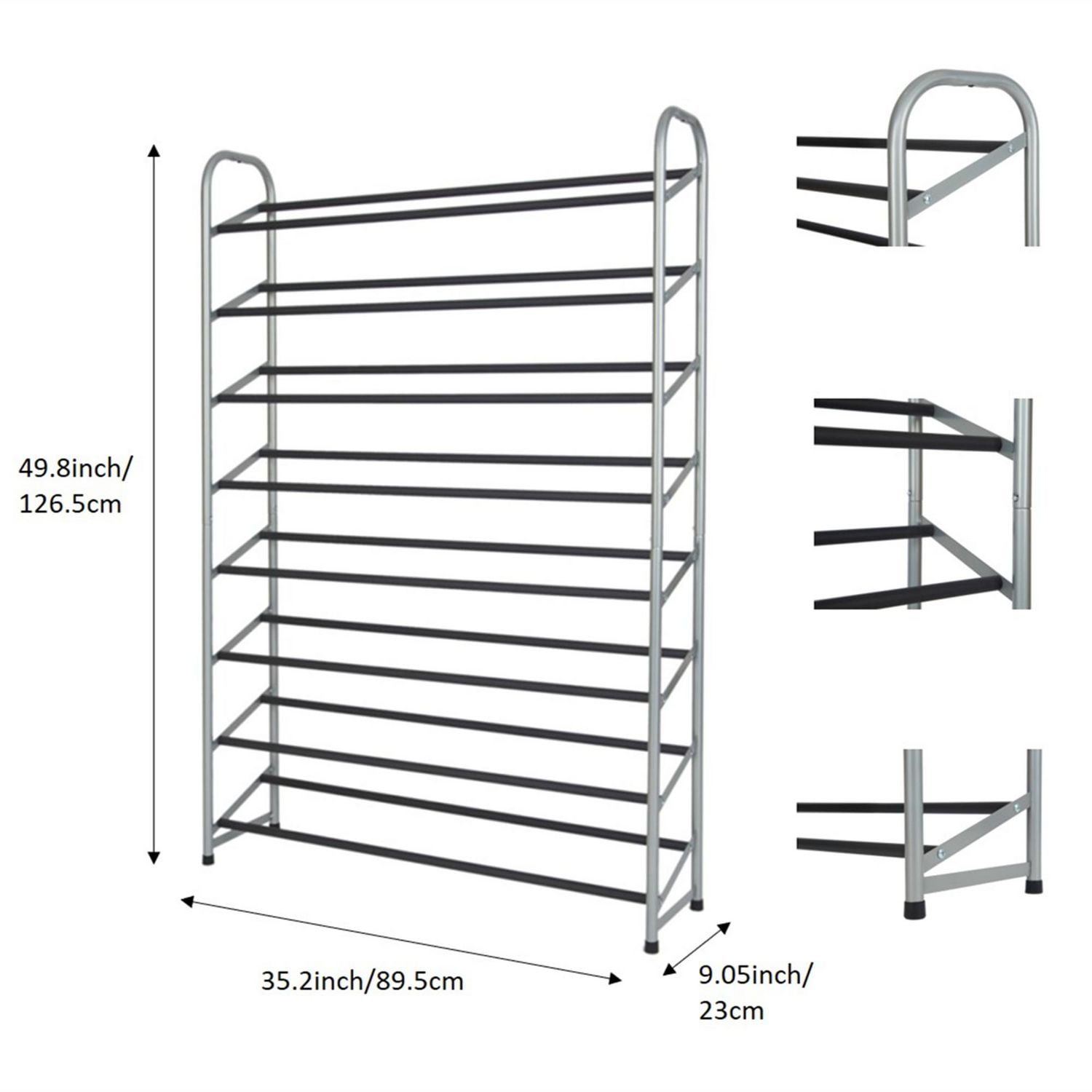 Mainstays 8 Tier shoe rack 40 Pairs Good for Sneakers Heels Boots Shoes Grey Product assembled size 35.2 W 9.05D 49.8H inch Walmart