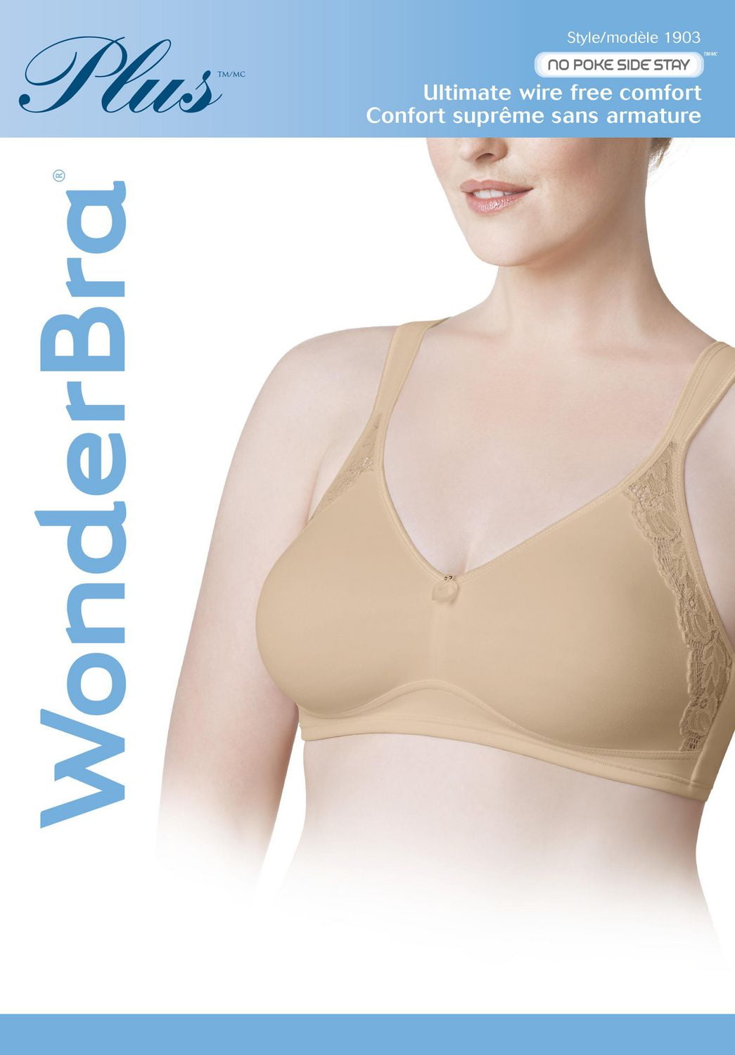 WonderBra Plus Style No Poke Side Stay Wireless Bra, 42B - 46DD