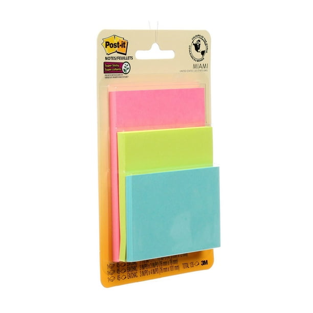Pack-n-Tape  3M 3432-SSMIA Post-it Super Sticky Notes, Assorted