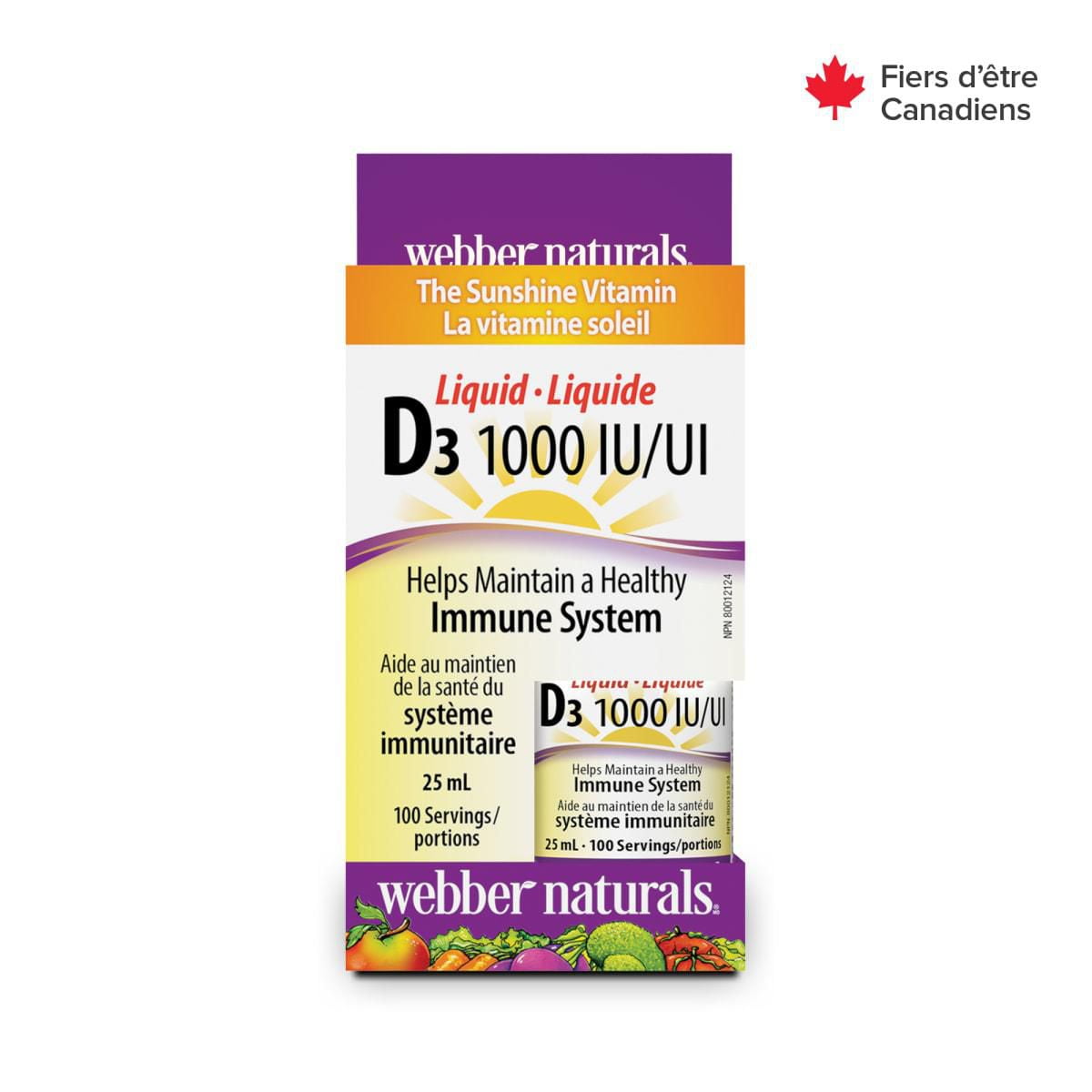 Webber Naturals Vitamine D3 Liquide, 1000 UI