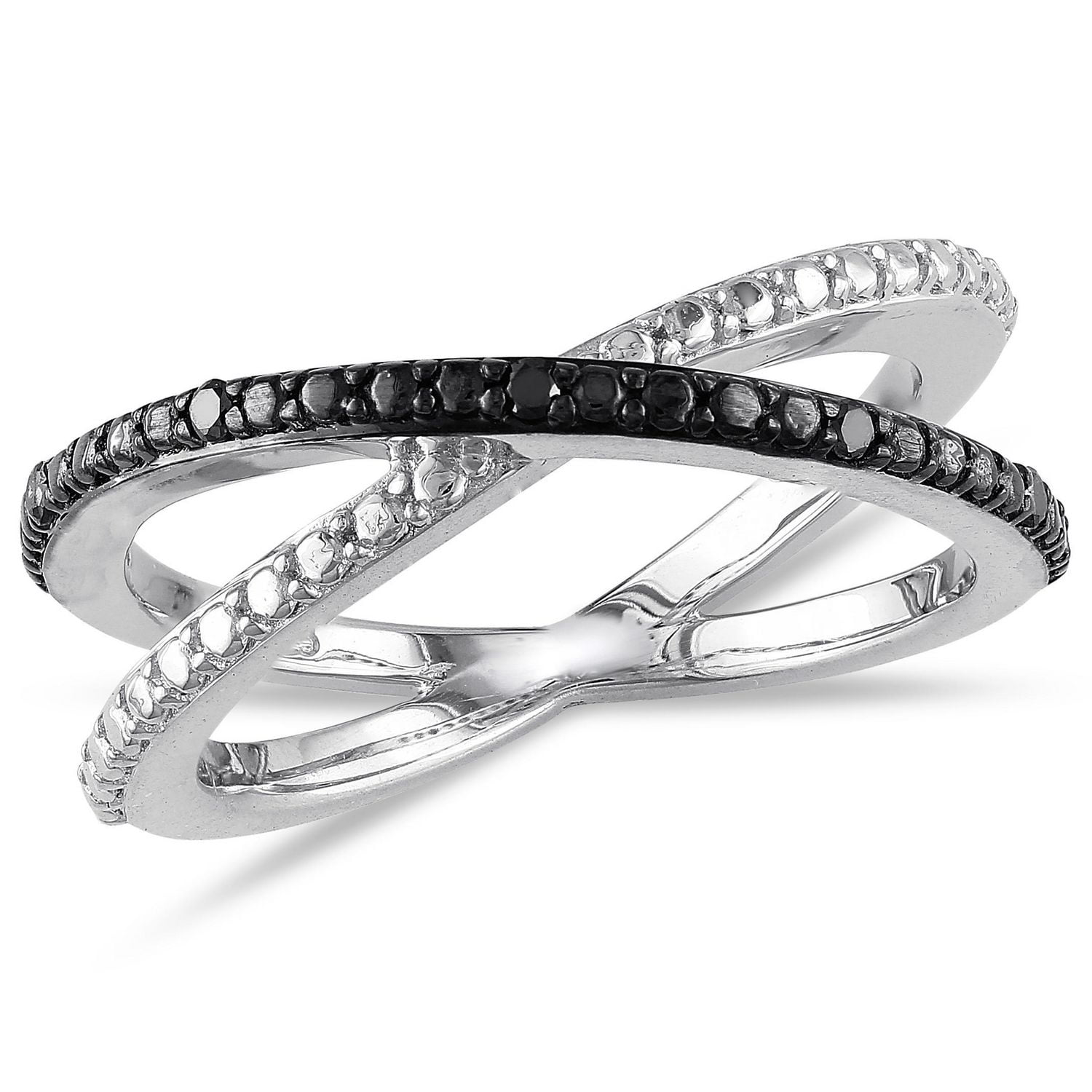 Miabella Black Diamond Accent Sterling Silver Crisscross Ring