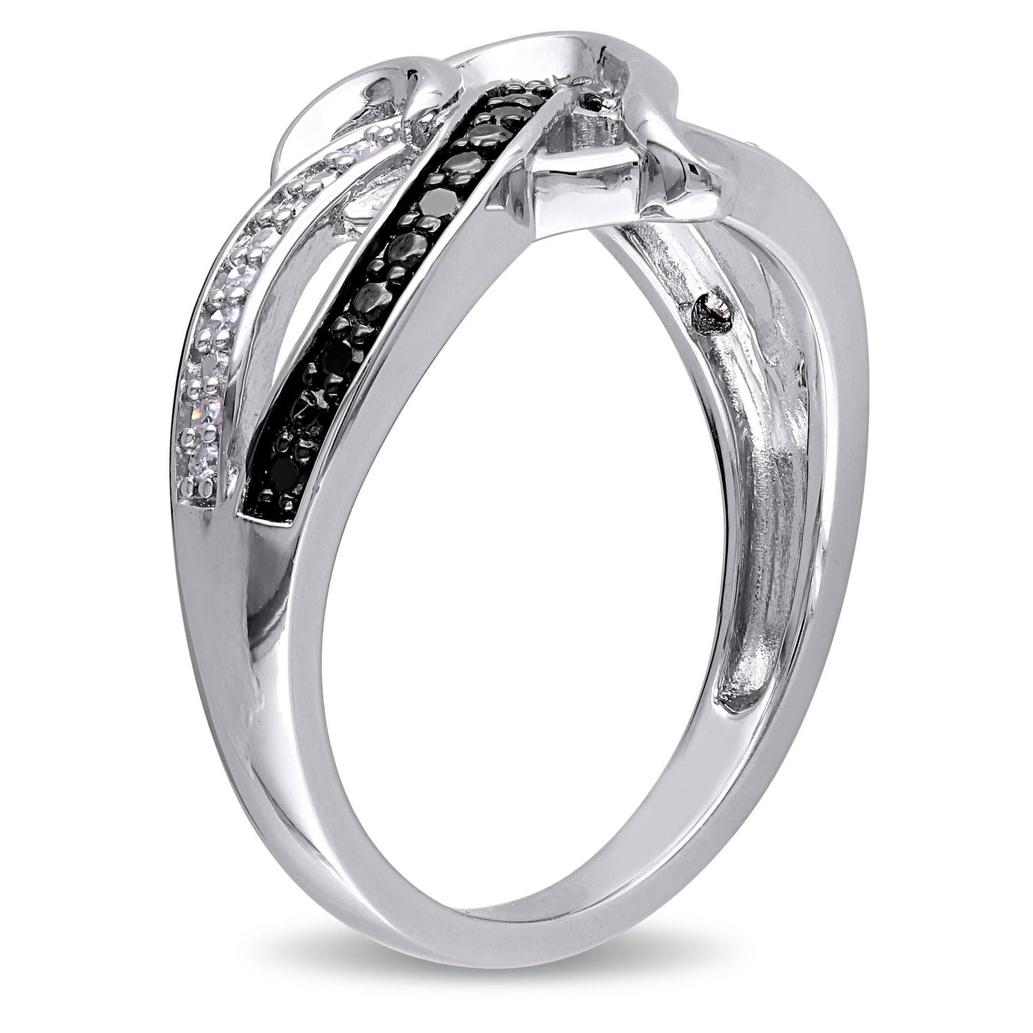 Bague de forme coeur avec diamants noirs et blancs 0,13 ct poids total, en argent sterling
