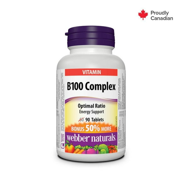 Webber Naturals Complexe B100 90 comprimés, PRIME ! 50 % de plus