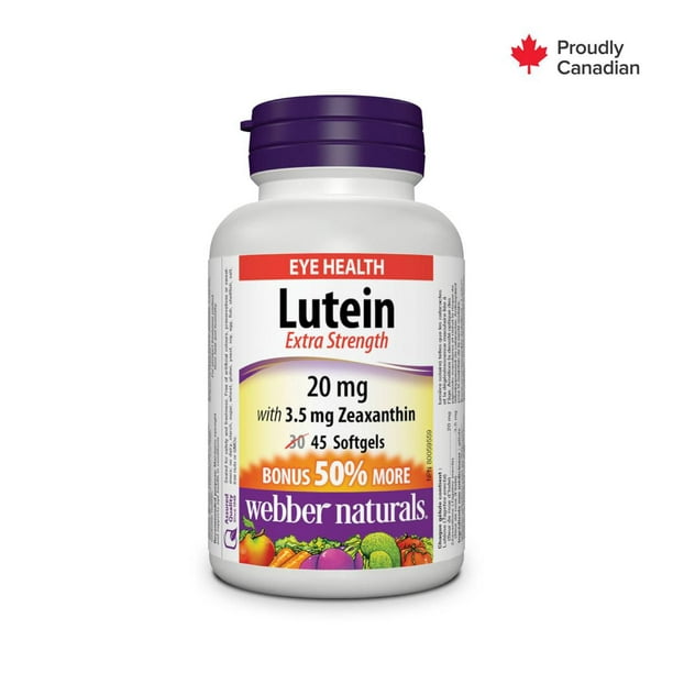 Webber Naturals Lutéine Ultra-Fort avec 3,5 mg de zéaxanthine, 20 mg 45 gélules, PRIME ! 50 % de plus