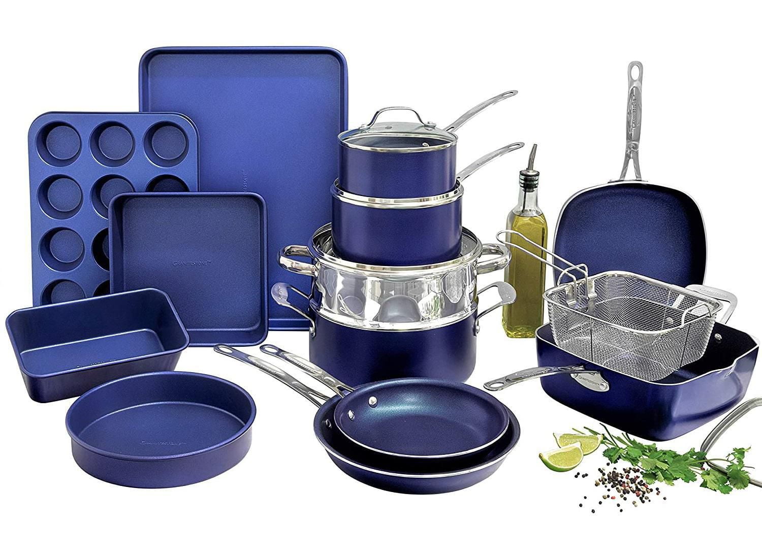 Granitestone Blue 20 Piece Pots and Pans Set, Complete Cookware