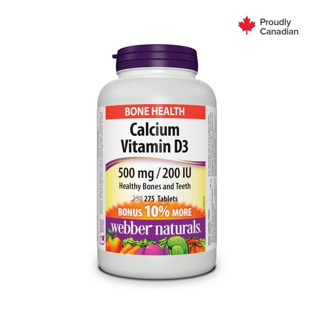 Webber Naturals Calcium Vitamine D3, 500 mg/200 UI 275 comprimés, PRIME !