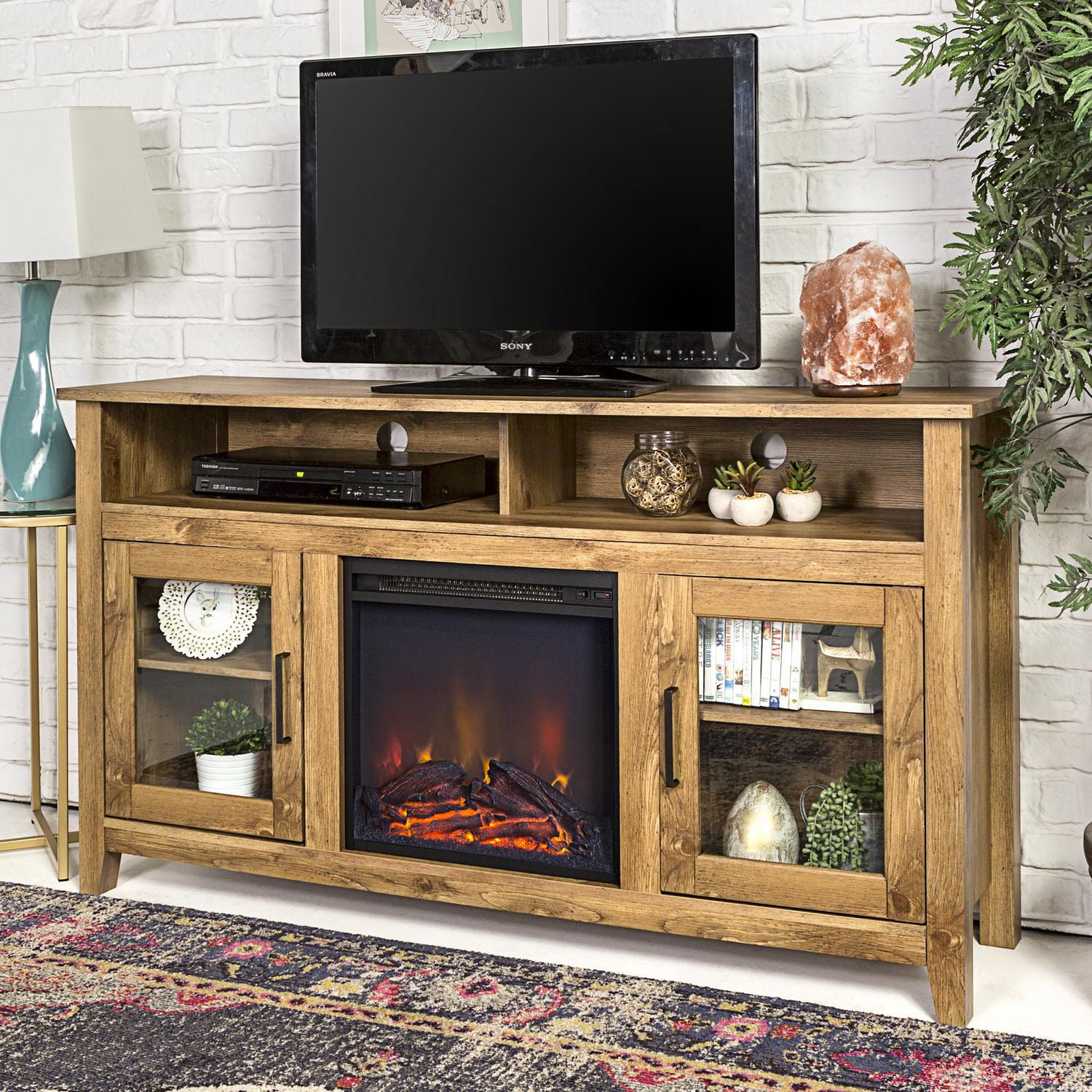 Manor Park Tall Rustic Fireplace TV Stand for TV's up to 64